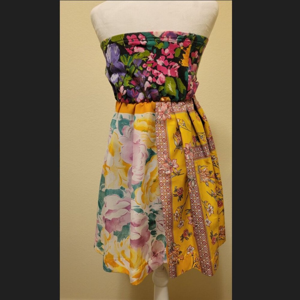 Tammy Jo One-of-a-Kind Strapless Floral Scarf Dress (size Small)